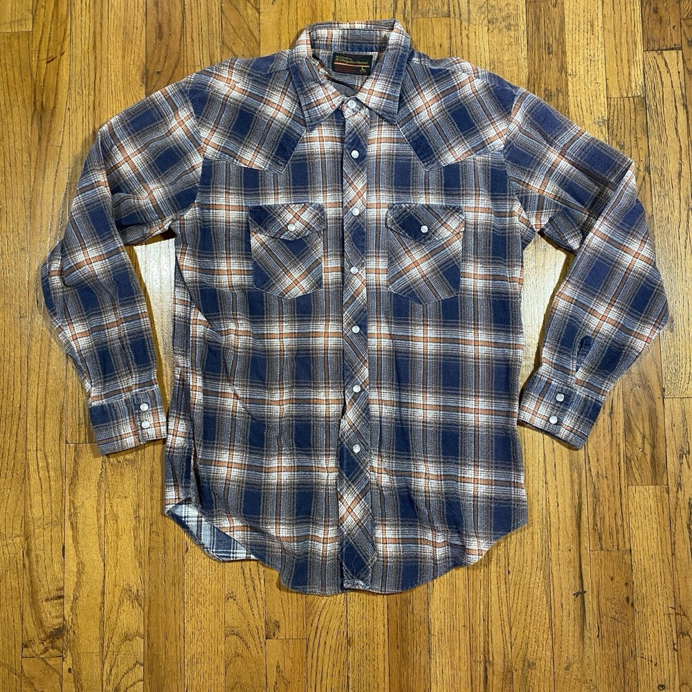 Vintage 70s Montgomery Ward Pearl Snap Plaid Shirt Large Western Cowboy Cotton